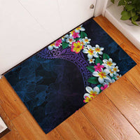 Hawaiian Plumeria-Polynesian Art Tattoo Frosted Blue Violet Color Rubber Doormat