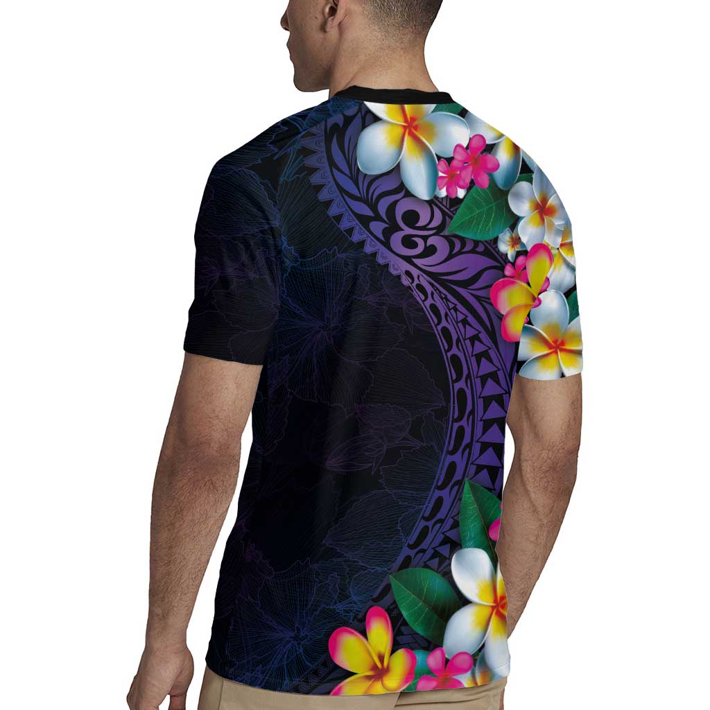 Hawaiian Plumeria-Polynesian Art Tattoo Frosted Blue Violet Color Rugby Jersey