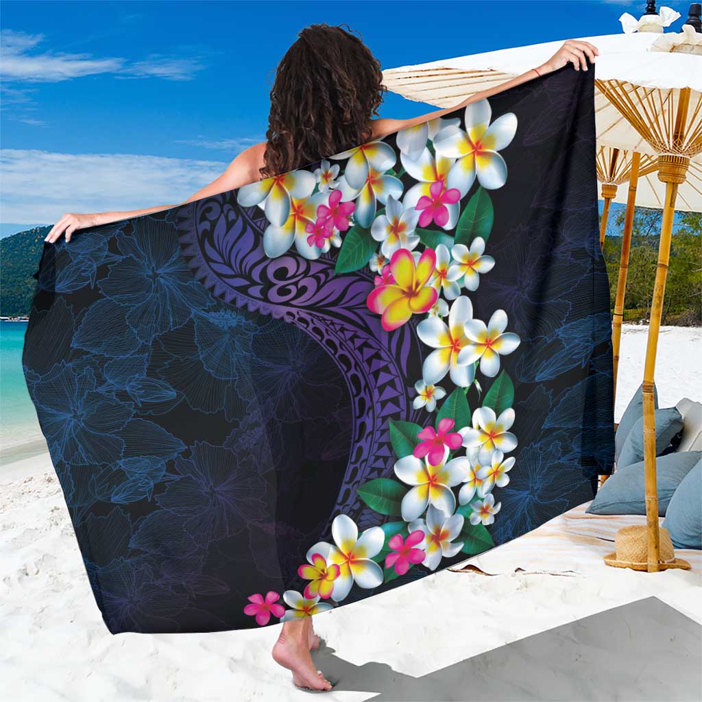Hawaiian Plumeria-Polynesian Art Tattoo Frosted Blue Violet Color Sarong