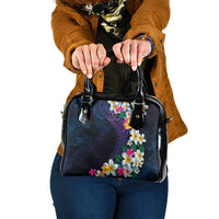 Hawaiian Plumeria-Polynesian Art Tattoo Frosted Blue Violet Color Shoulder Handbag