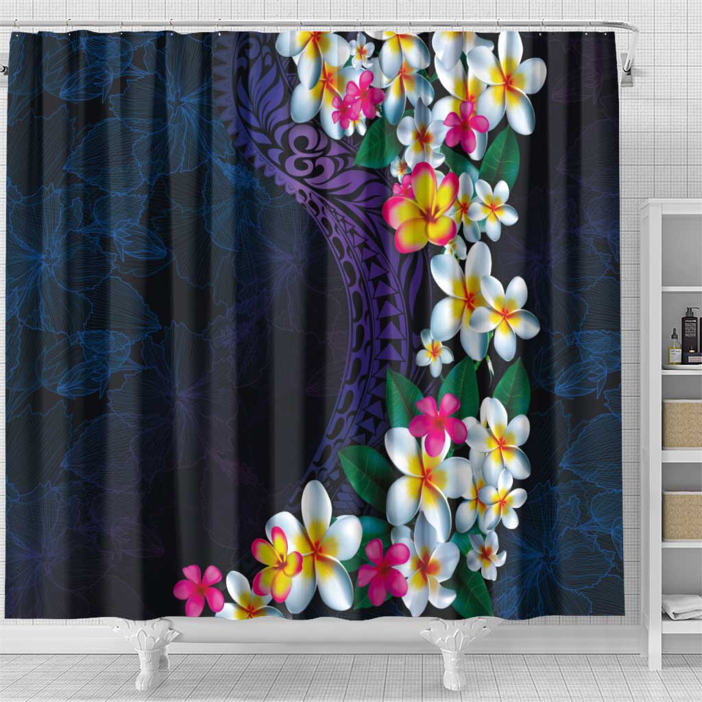 Hawaiian Plumeria-Polynesian Art Tattoo Frosted Blue Violet Color Shower Curtain