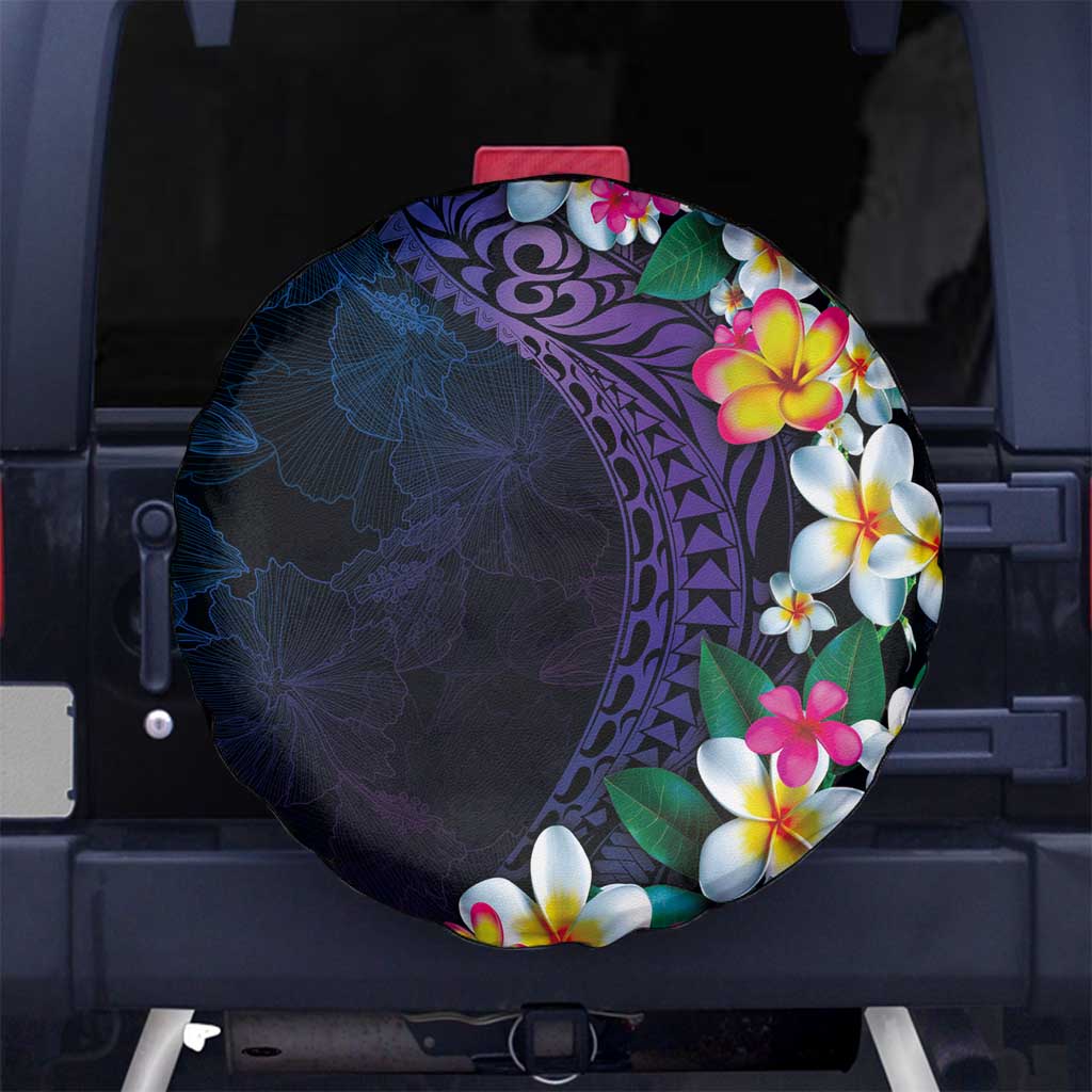 Hawaiian Plumeria-Polynesian Art Tattoo Frosted Blue Violet Color Spare Tire Cover