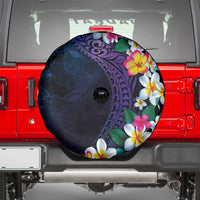 Hawaiian Plumeria-Polynesian Art Tattoo Frosted Blue Violet Color Spare Tire Cover
