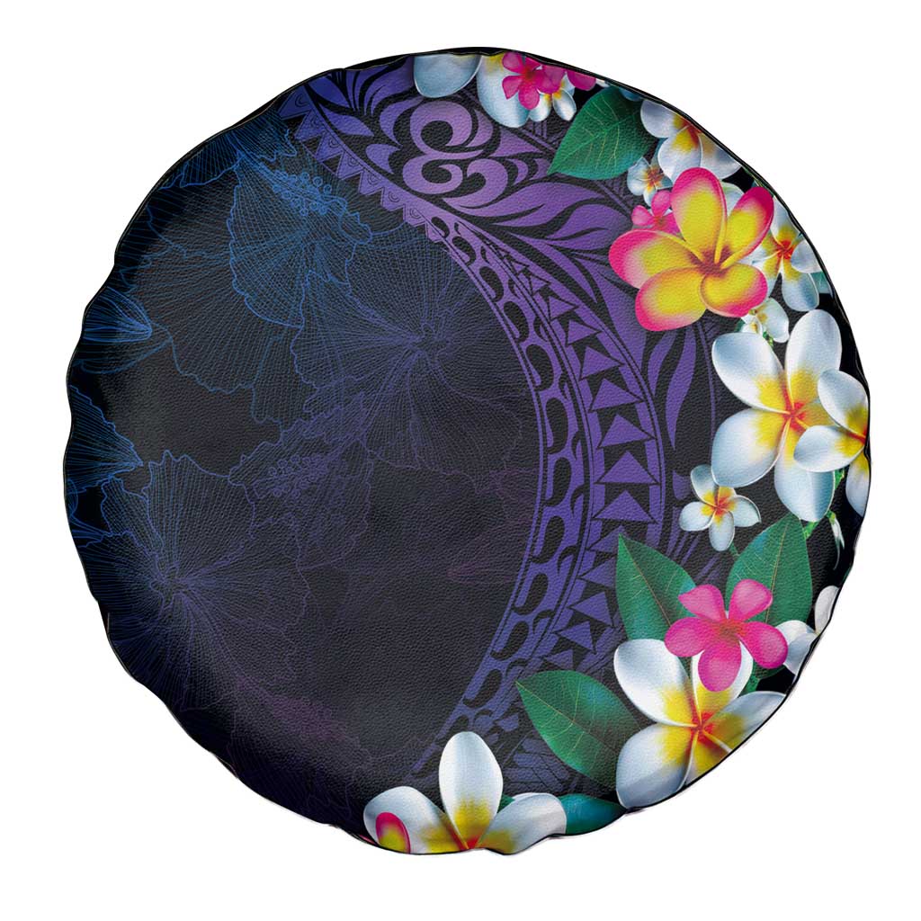 Hawaiian Plumeria-Polynesian Art Tattoo Frosted Blue Violet Color Spare Tire Cover