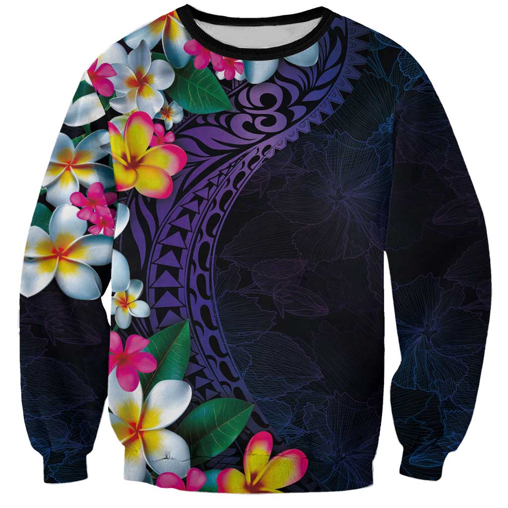 Hawaiian Plumeria-Polynesian Art Tattoo Frosted Blue Violet Color Sweatshirt LT03 Unisex Blue - Polynesian Pride