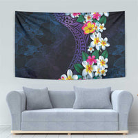 Hawaiian Plumeria-Polynesian Art Tattoo Frosted Blue Violet Color Tapestry