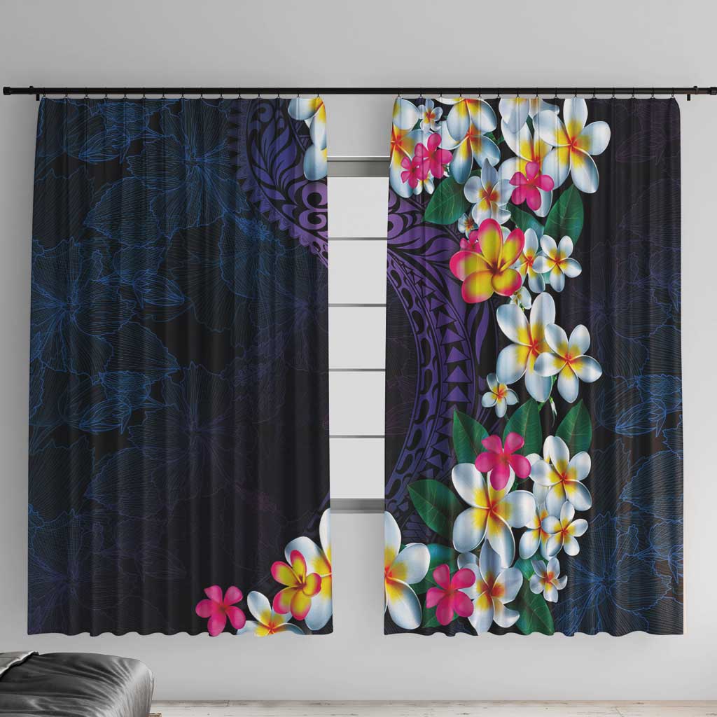 Hawaiian Plumeria-Polynesian Art Tattoo Frosted Blue Violet Color Window Curtain LT03 With Hooks Blue - Polynesian Pride