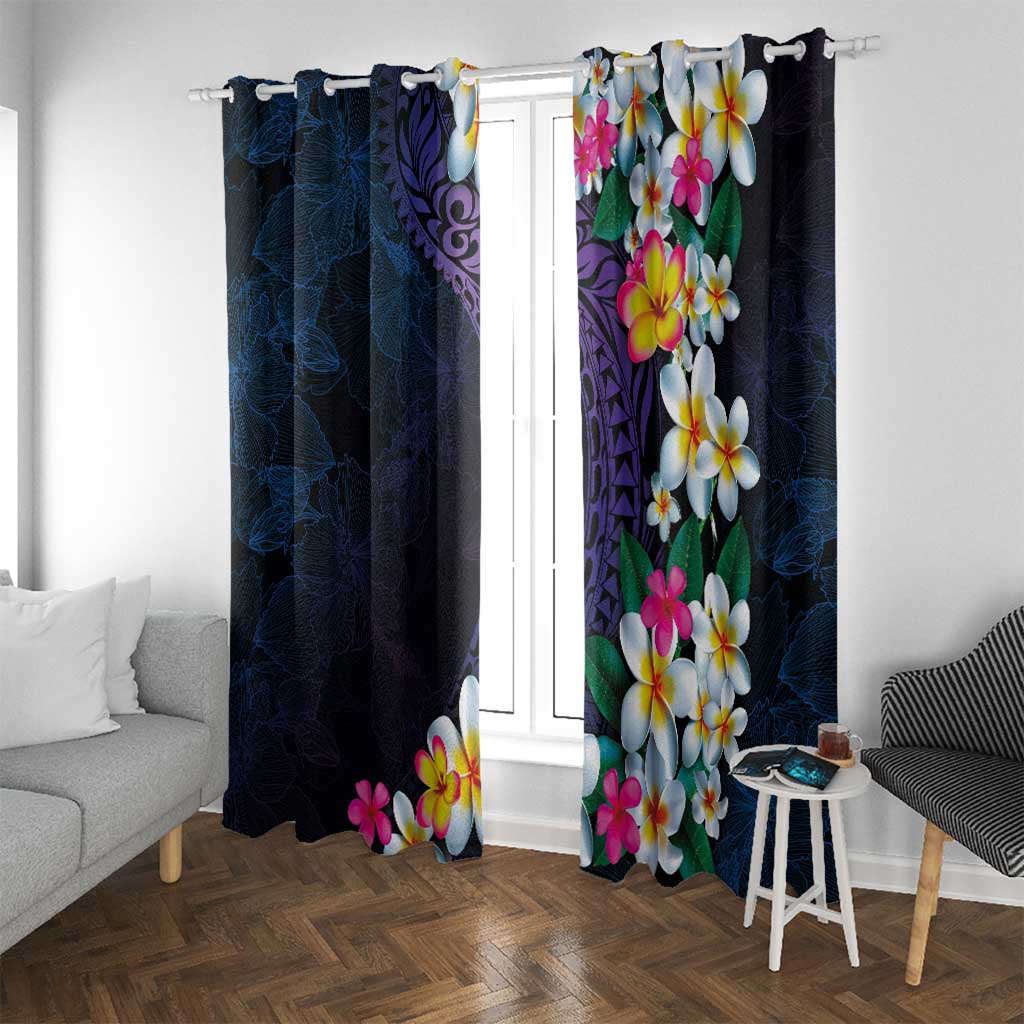 Hawaiian Plumeria-Polynesian Art Tattoo Frosted Blue Violet Color Window Curtain LT03 With Grommets Blue - Polynesian Pride