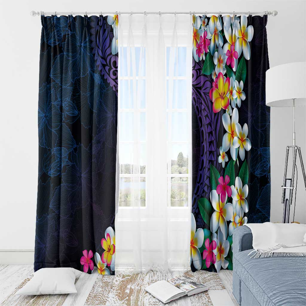 Hawaiian Plumeria-Polynesian Art Tattoo Frosted Blue Violet Color Window Curtain LT03 - Polynesian Pride