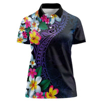 Hawaiian Plumeria-Polynesian Art Tattoo Frosted Blue Violet Color Women Polo Shirt