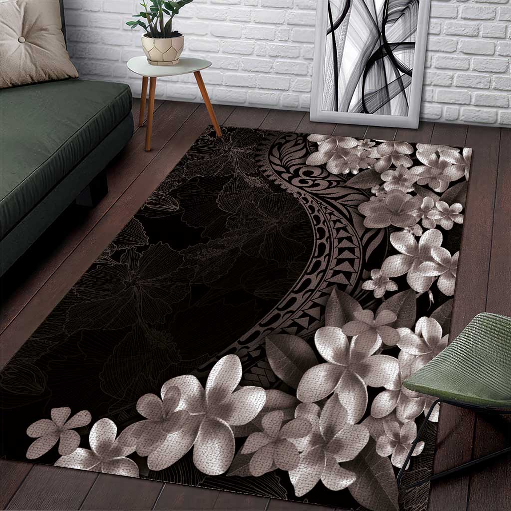 Hawaiian Plumeria-Polynesian Art Tattoo Grayscale Color Area Rug