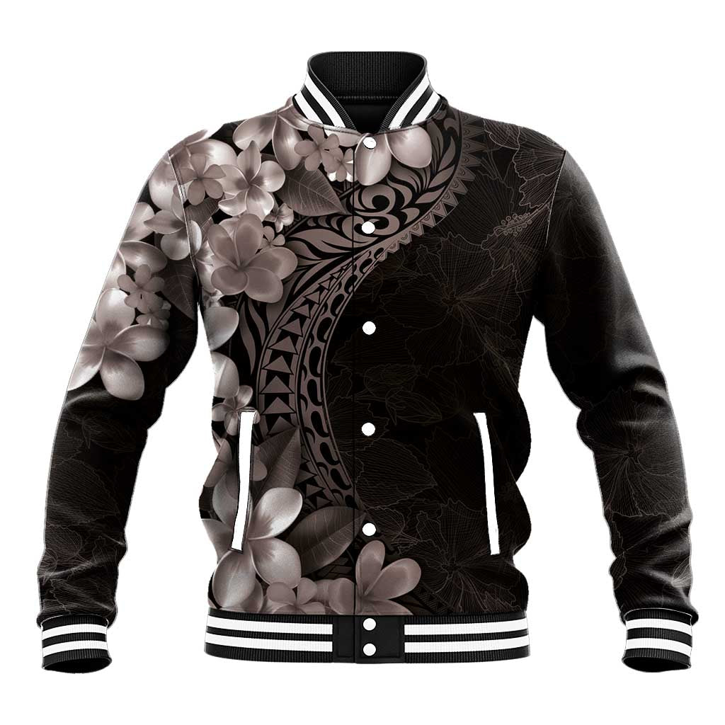 Hawaiian Plumeria-Polynesian Art Tattoo Grayscale Color Baseball Jacket LT03 Unisex Gray - Polynesian Pride
