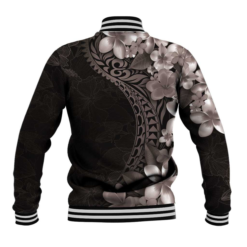 Hawaiian Plumeria-Polynesian Art Tattoo Grayscale Color Baseball Jacket LT03 - Polynesian Pride