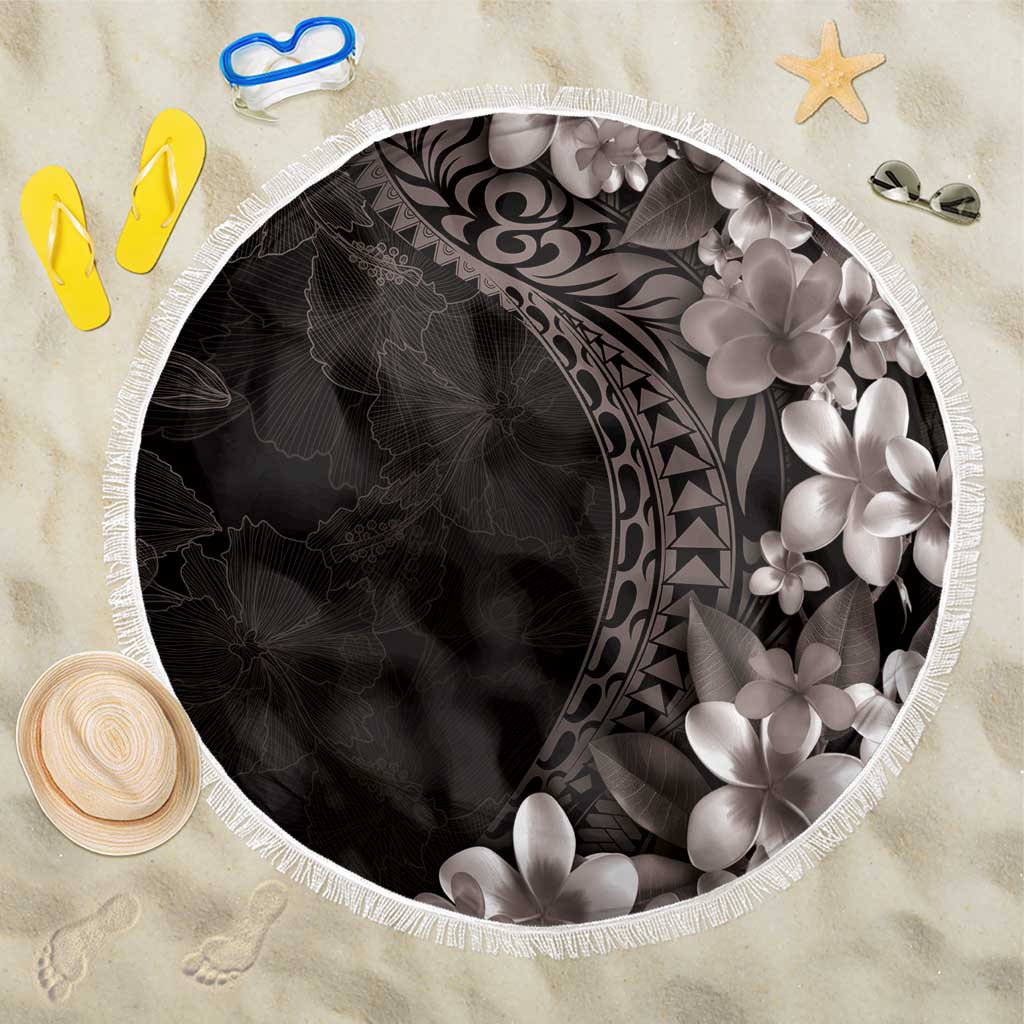 Hawaiian Plumeria-Polynesian Art Tattoo Grayscale Color Beach Blanket LT03 One Size 150cm Gray - Polynesian Pride