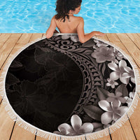 Hawaiian Plumeria-Polynesian Art Tattoo Grayscale Color Beach Blanket LT03 - Polynesian Pride