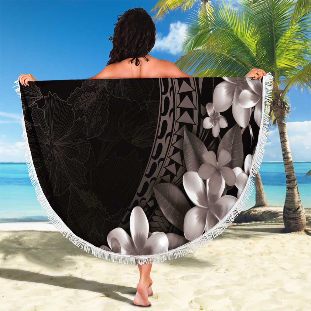 Hawaiian Plumeria-Polynesian Art Tattoo Grayscale Color Beach Blanket LT03 - Polynesian Pride