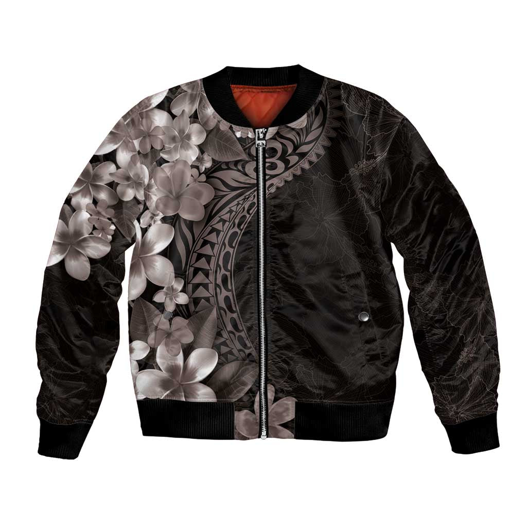 Hawaiian Plumeria-Polynesian Art Tattoo Grayscale Color Bomber Jacket