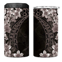 Hawaiian Plumeria-Polynesian Art Tattoo Grayscale Color 4 in 1 Can Cooler Tumbler