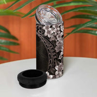 Hawaiian Plumeria-Polynesian Art Tattoo Grayscale Color 4 in 1 Can Cooler Tumbler