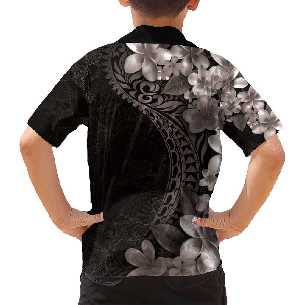 Hawaiian Plumeria-Polynesian Art Tattoo Grayscale Color Family Matching Long Sleeve Bodycon Dress and Hawaiian Shirt