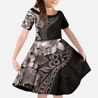 Hawaiian Plumeria-Polynesian Art Tattoo Grayscale Color Family Matching Long Sleeve Bodycon Dress and Hawaiian Shirt