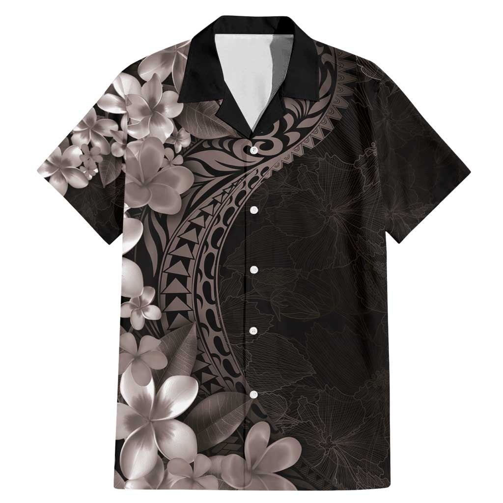 Hawaiian Plumeria-Polynesian Art Tattoo Grayscale Color Family Matching Mermaid Dress and Hawaiian Shirt