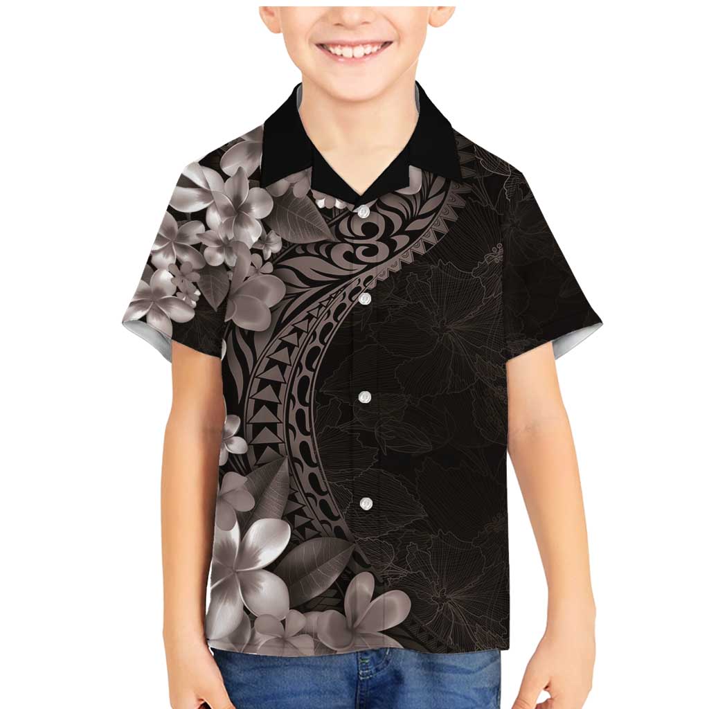 Hawaiian Plumeria-Polynesian Art Tattoo Grayscale Color Family Matching Mermaid Dress and Hawaiian Shirt