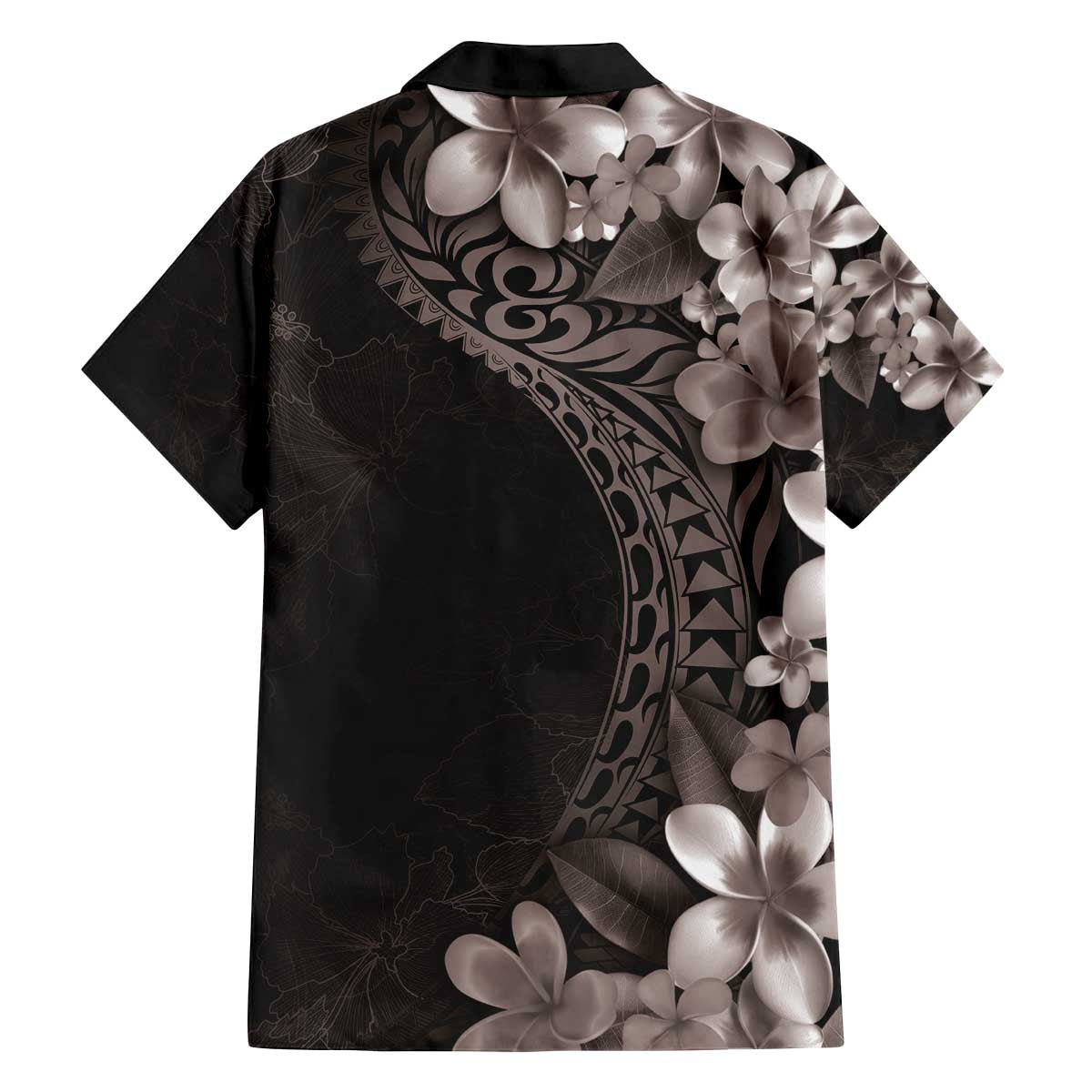 Hawaiian Plumeria-Polynesian Art Tattoo Grayscale Color Family Matching Off The Shoulder Long Sleeve Dress and Hawaiian Shirt