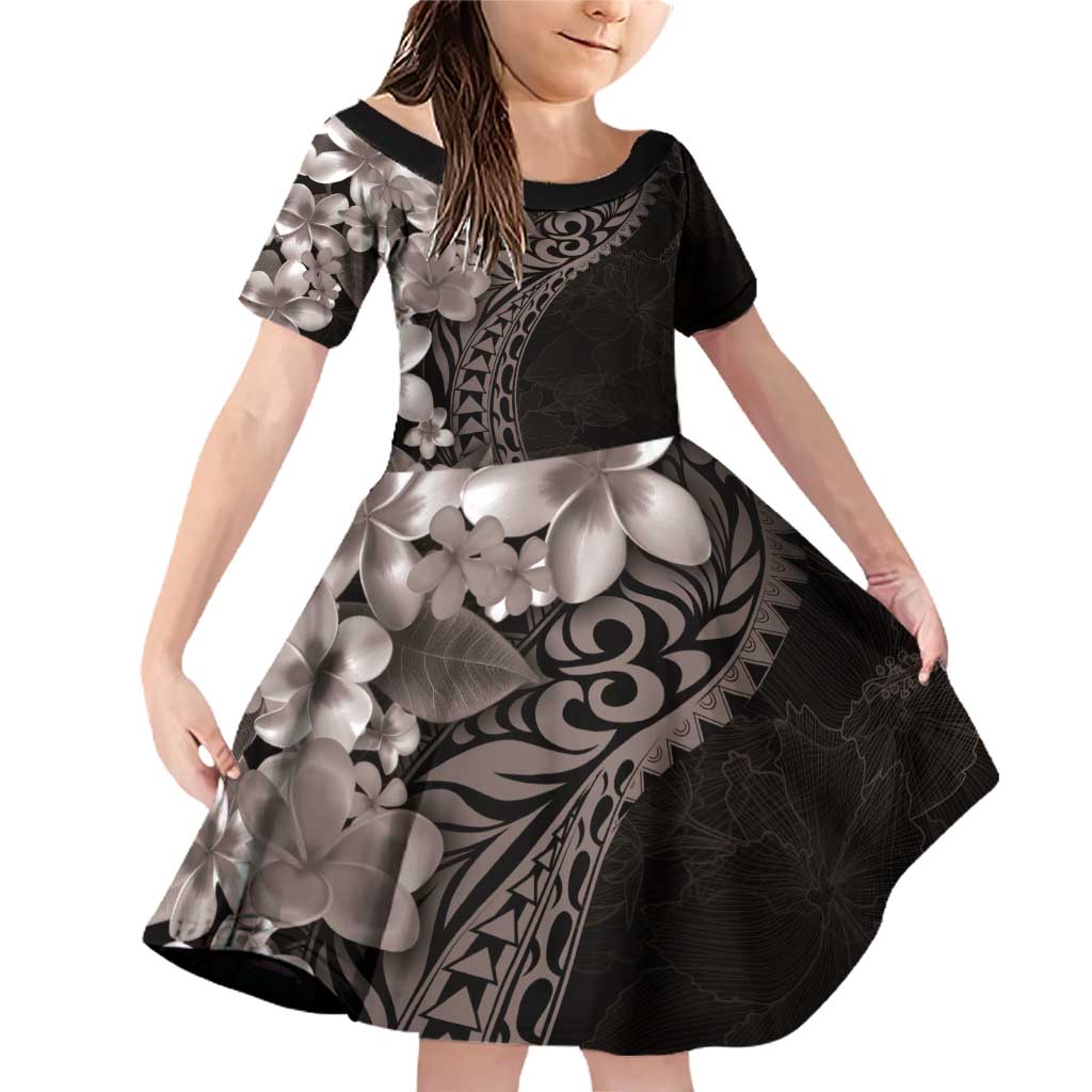 Hawaiian Plumeria-Polynesian Art Tattoo Grayscale Color Family Matching Off Shoulder Short Dress and Hawaiian Shirt