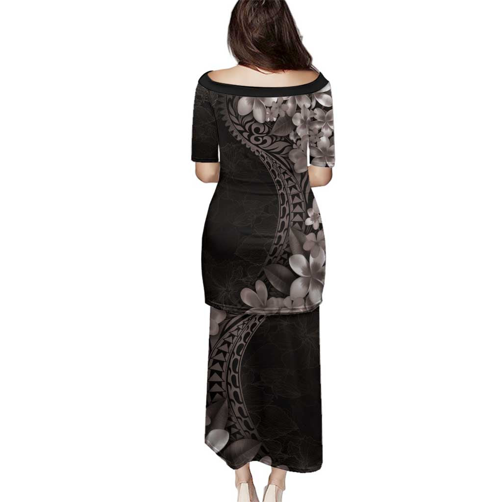 Hawaiian Plumeria-Polynesian Art Tattoo Grayscale Color Family Matching Puletasi and Hawaiian Shirt