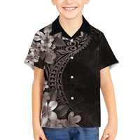 Hawaiian Plumeria-Polynesian Art Tattoo Grayscale Color Family Matching Puletasi and Hawaiian Shirt
