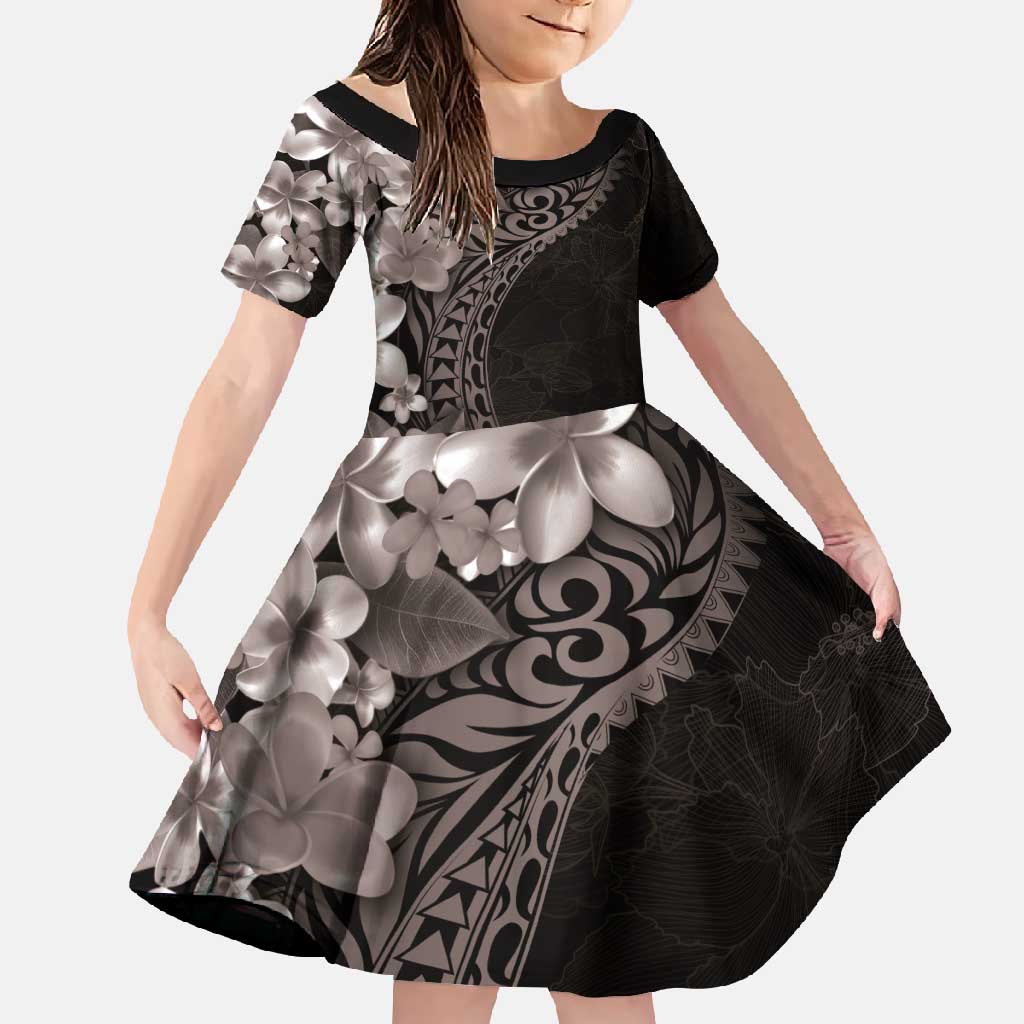 Hawaiian Plumeria-Polynesian Art Tattoo Grayscale Color Family Matching Short Sleeve Bodycon Dress and Hawaiian Shirt