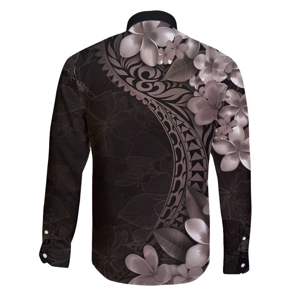 Hawaiian Plumeria-Polynesian Art Tattoo Grayscale Color Family Matching Short Sleeve Bodycon Dress and Hawaiian Shirt