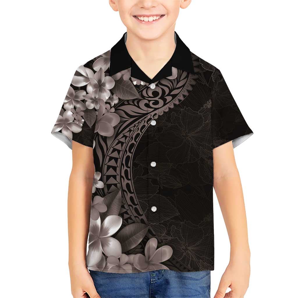 Hawaiian Plumeria-Polynesian Art Tattoo Grayscale Color Family Matching Short Sleeve Bodycon Dress and Hawaiian Shirt