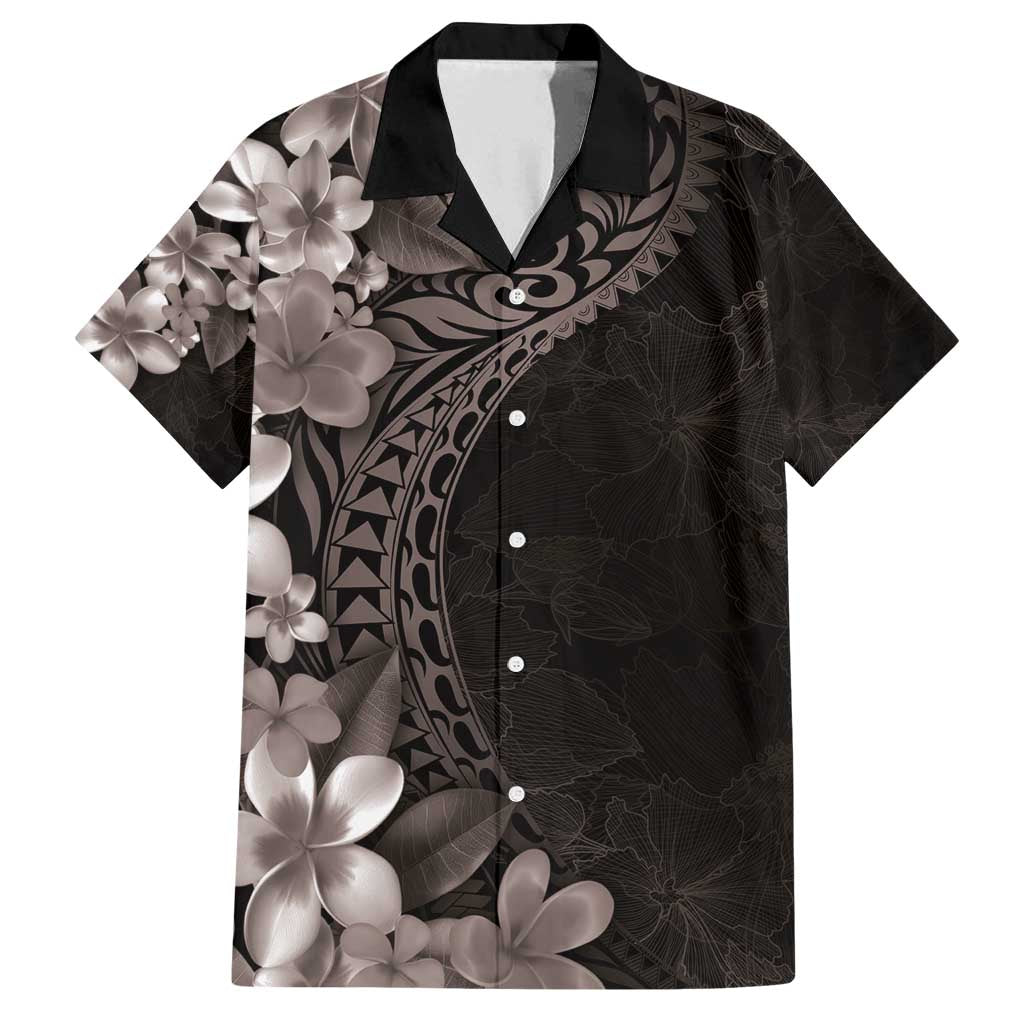 Hawaiian Plumeria-Polynesian Art Tattoo Grayscale Color Family Matching Tank Maxi Dress and Hawaiian Shirt