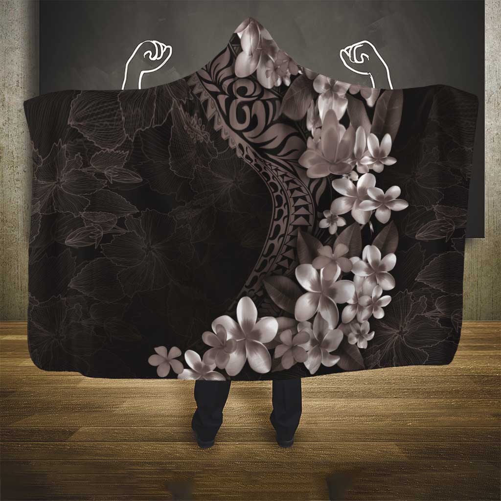 Hawaiian Plumeria-Polynesian Art Tattoo Grayscale Color Hooded Blanket LT03 - Polynesian Pride