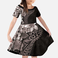 Hawaiian Plumeria-Polynesian Art Tattoo Grayscale Color Kid Short Sleeve Dress