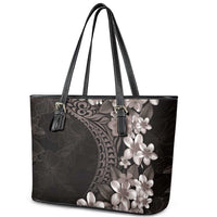 Hawaiian Plumeria-Polynesian Art Tattoo Grayscale Color Leather Tote Bag