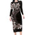 Hawaiian Plumeria-Polynesian Art Tattoo Grayscale Color Long Sleeve Bodycon Dress