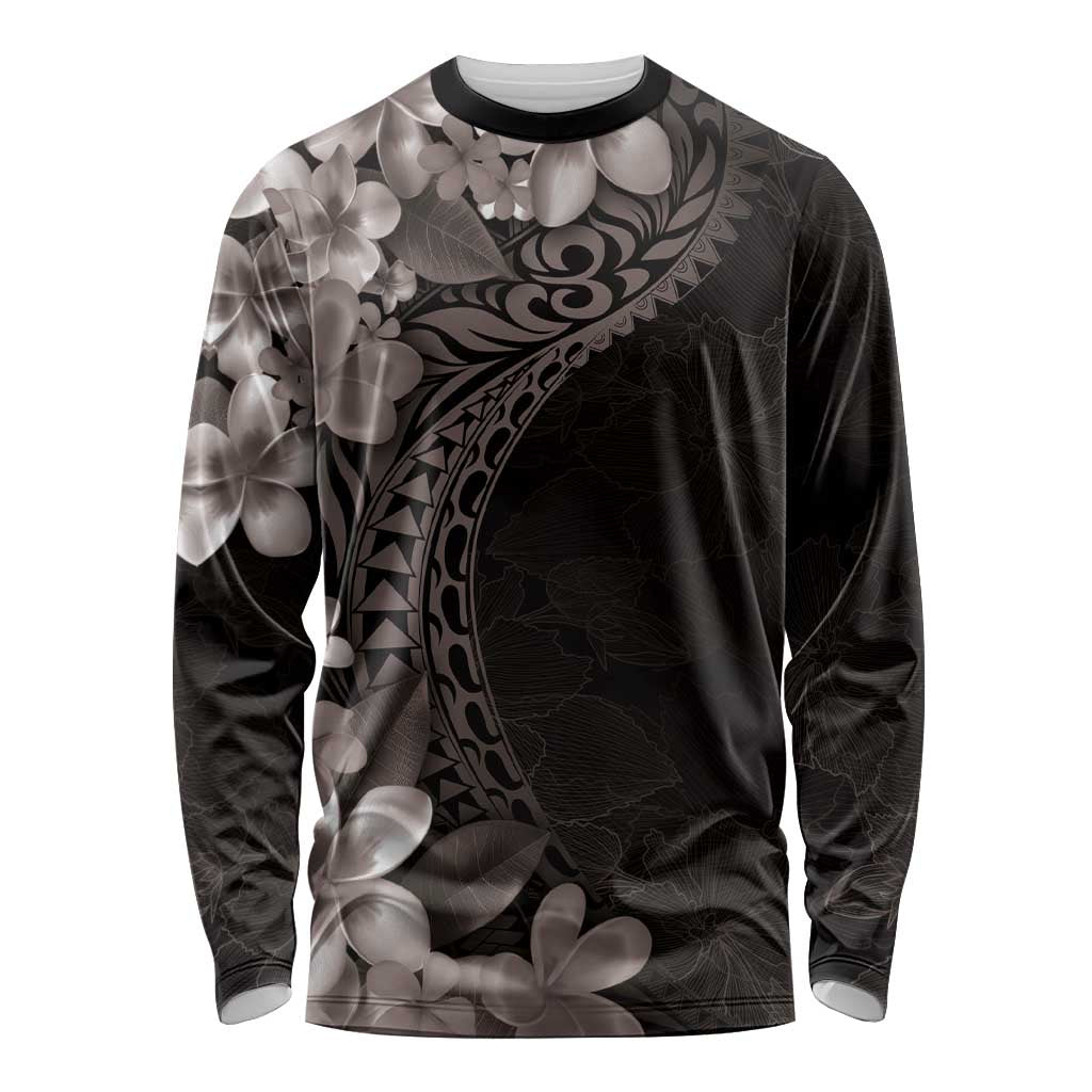 Hawaiian Plumeria-Polynesian Art Tattoo Grayscale Color Long Sleeve Shirt LT03 Unisex Gray - Polynesian Pride
