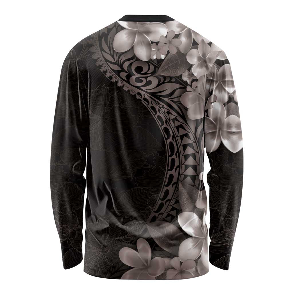 Hawaiian Plumeria-Polynesian Art Tattoo Grayscale Color Long Sleeve Shirt LT03 - Polynesian Pride