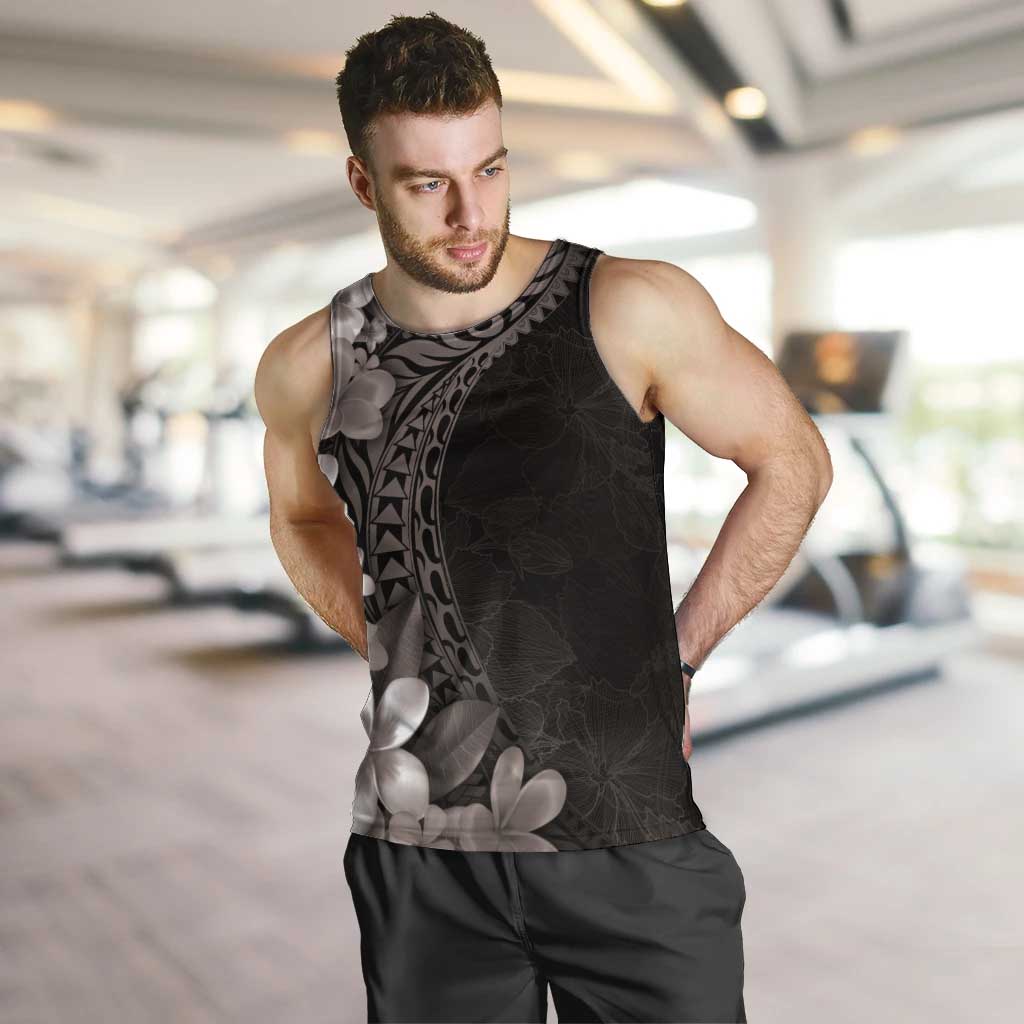 Hawaiian Plumeria-Polynesian Art Tattoo Grayscale Color Men Tank Top LT03 Gray - Polynesian Pride