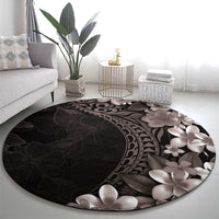 Hawaiian Plumeria-Polynesian Art Tattoo Grayscale Color Round Carpet