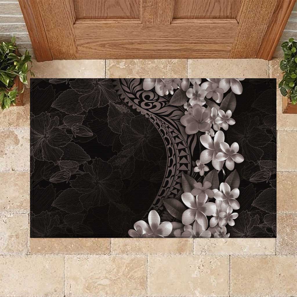Hawaiian Plumeria-Polynesian Art Tattoo Grayscale Color Rubber Doormat LT03 Gray - Polynesian Pride