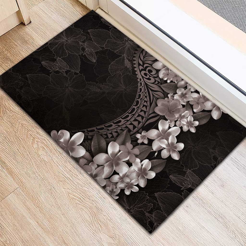 Hawaiian Plumeria-Polynesian Art Tattoo Grayscale Color Rubber Doormat LT03 - Polynesian Pride