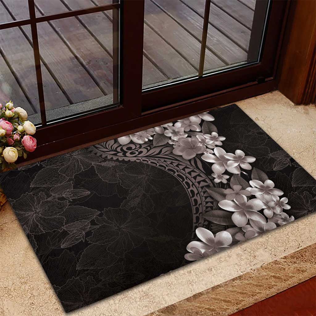 Hawaiian Plumeria-Polynesian Art Tattoo Grayscale Color Rubber Doormat LT03 - Polynesian Pride