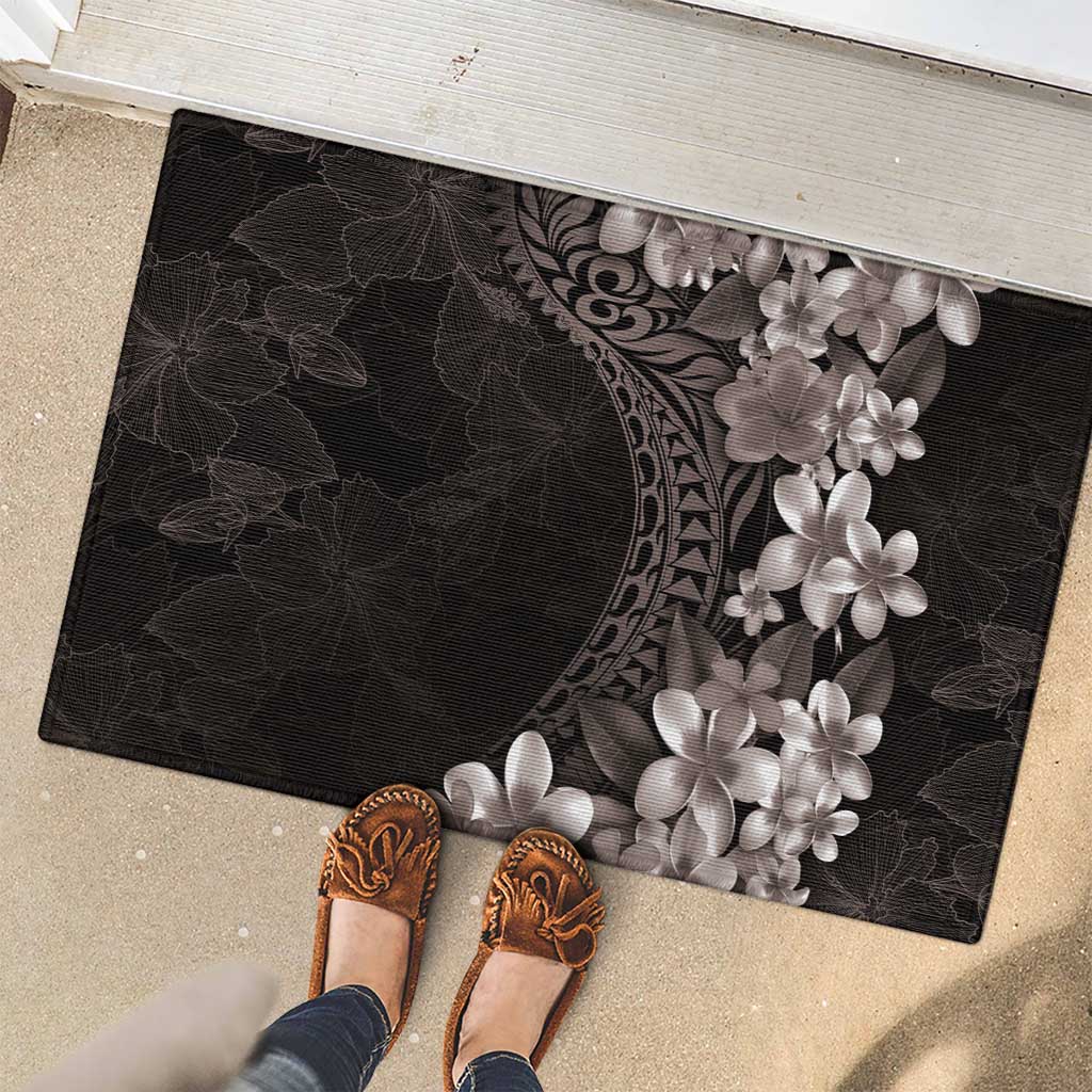 Hawaiian Plumeria-Polynesian Art Tattoo Grayscale Color Rubber Doormat LT03 - Polynesian Pride