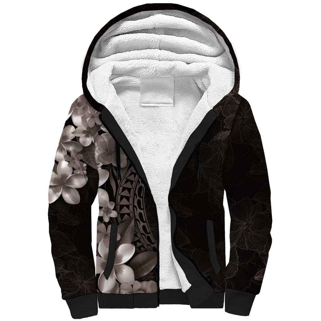 Hawaiian Plumeria-Polynesian Art Tattoo Grayscale Color Sherpa Hoodie LT03 Unisex Gray - Polynesian Pride