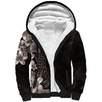 Hawaiian Plumeria-Polynesian Art Tattoo Grayscale Color Sherpa Hoodie LT03 Unisex Gray - Polynesian Pride