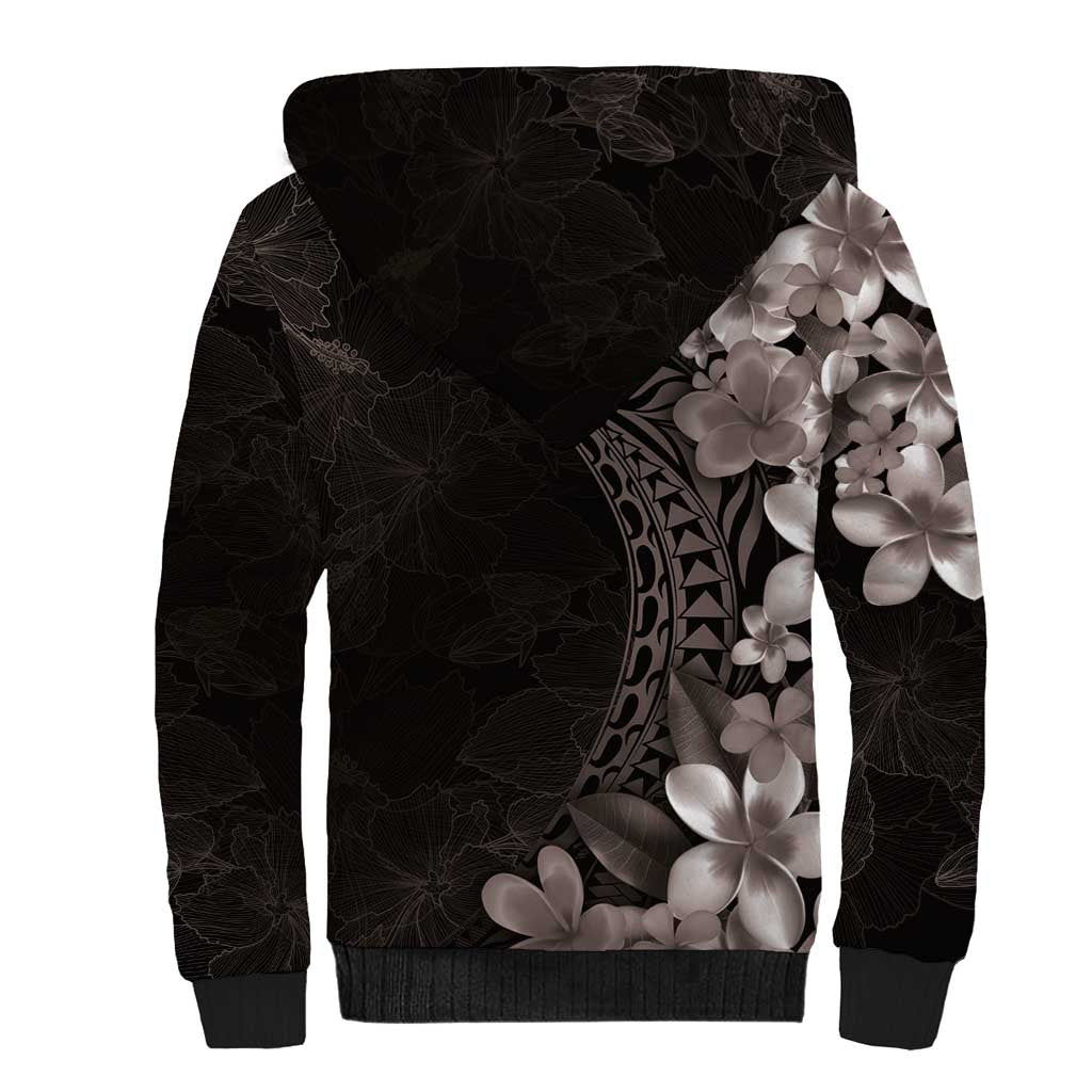 Hawaiian Plumeria-Polynesian Art Tattoo Grayscale Color Sherpa Hoodie LT03 - Polynesian Pride